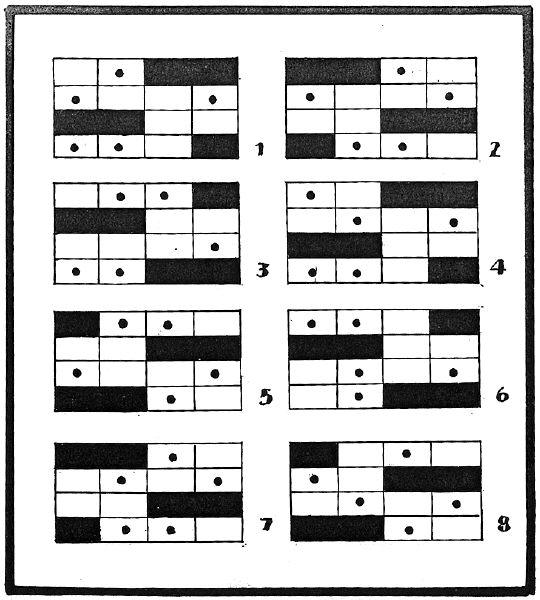 在下面八個圖形中，其中有一對圖形是完全相同的，你能在幾秒鐘找出來？